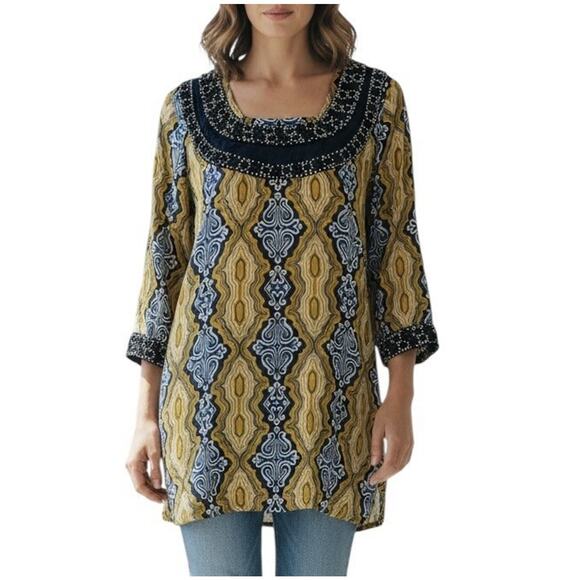 Tory Burch Tops - Tory Burch Odie Embellished Beaded Tunic Top Artisan Boho Resort Wear Size 10